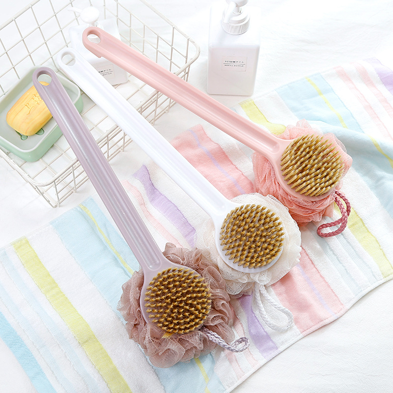 Soft hair long handle bath flower 2 in 1 rub back scrub bath artifact bath ball bath brush back scrub brush