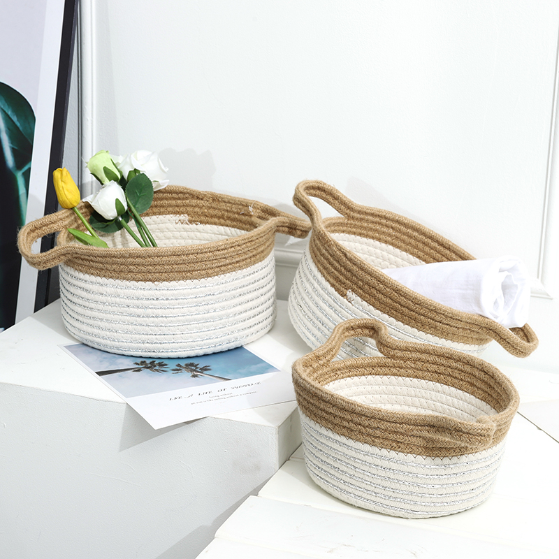 Household Cotton Rope Storage Baskets Woven Basket Clutter Organizing Box Remote Control Snack Desktop Storage Basket Socks Basket Frame