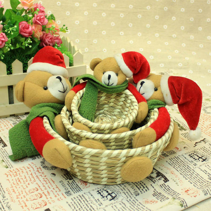 Cartoon Christmas bear Christmas storage baskets storage baskets handmade straw storage baskets