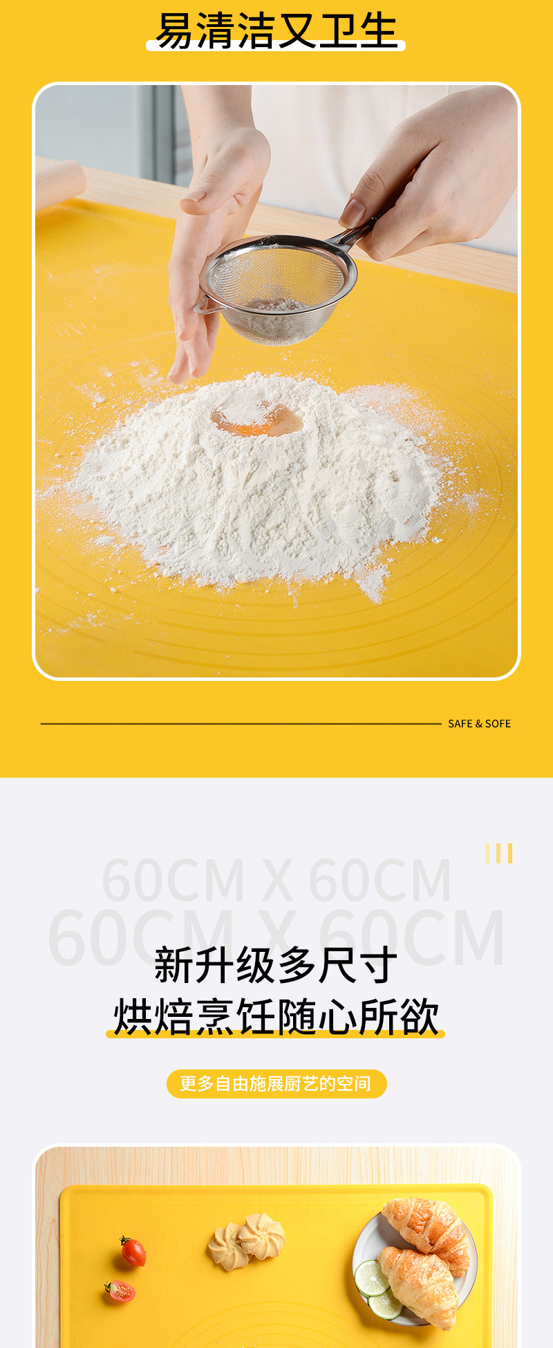 Silicone Dough Kneading Tagliolini Cutter Rolling Pin Three-Piece Food Grade Silica Gel Pad Baking Tool Baking Mat