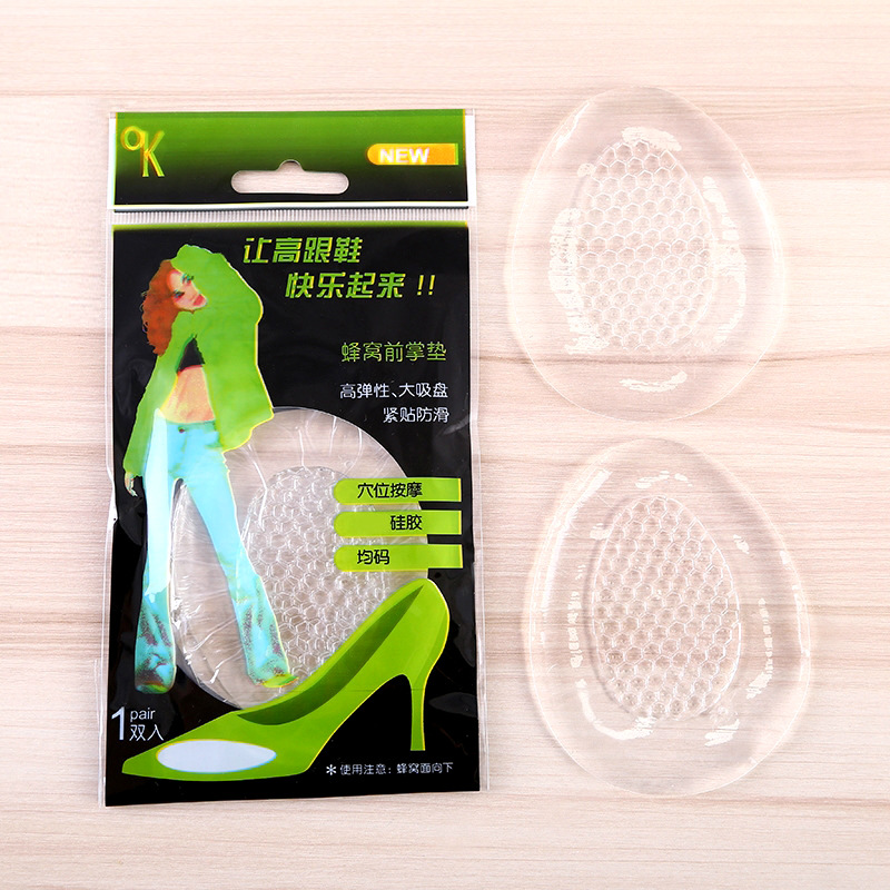 Transparent Silicone Honeycomb Forefoot Pad Color Bag Packaging Massage Anti-Foot Pain Invisible High Heels Half Insole