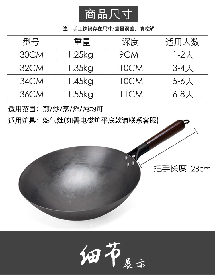 Origin Factory Wholesale Zhangqiu Handmade Iron Pot Non-Stick Pan Uncoated Household Running Rivers and Lakes Stall Fire Stew Pot
