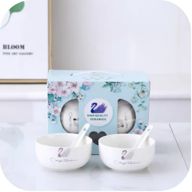 Swan Ceramic 2 Bowl 2 Spoon Color Box Gift Box Packaging Swan Ceramic 2 Bowl 2 Spoon Color Box Gift Box Packaging