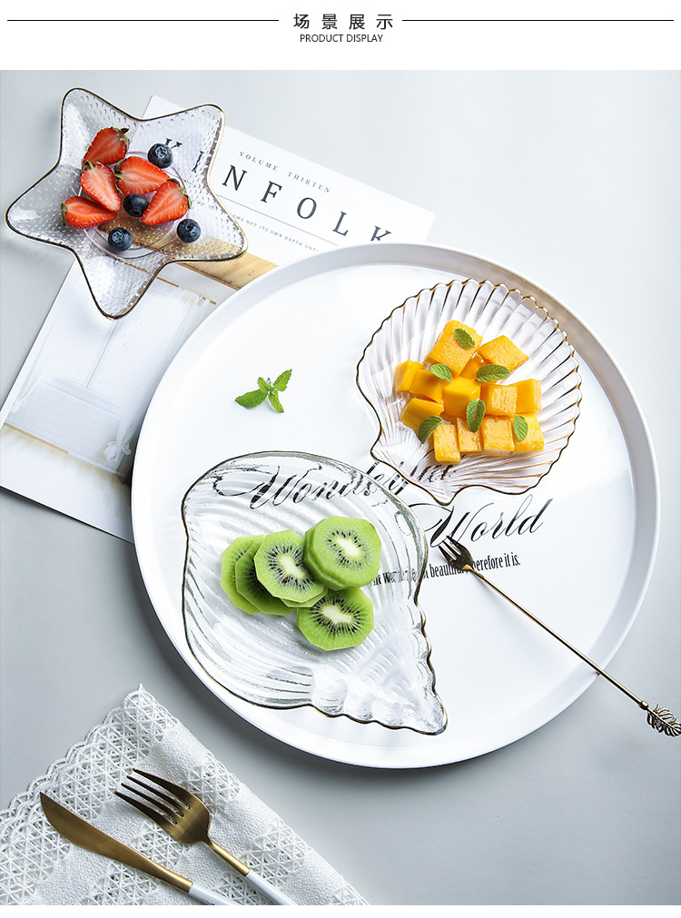 INS Nordic Creative Plate Dish Household European Style Tableware Fruit Salad Dessert Bowl Marine Scallop Glass Plate INS Nordic Creative Plate Dish Household European Style Tableware Fruit Salad Dessert Bowl Marine Scallop Glass Plate