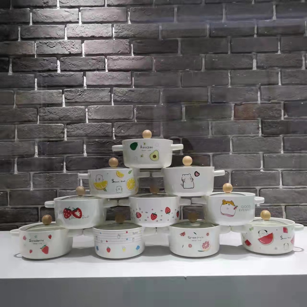 6-Inch Ceramic Soup Pot Single Ceramic Noddle Bowl Glass Cover Color Box Packaging Gift Gift Company Welfare Points Exchange