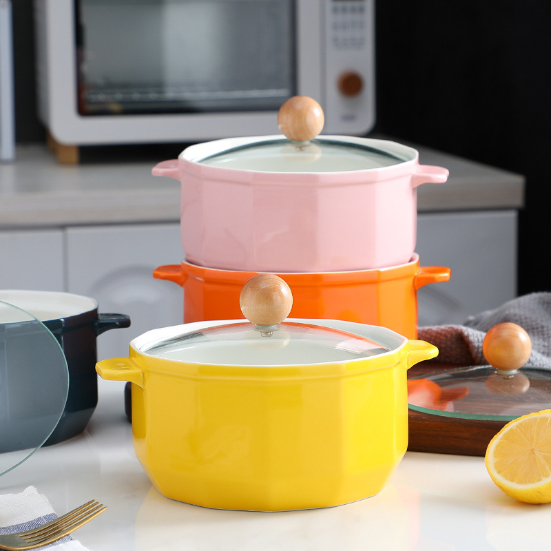 Nordic Ins Tableware Large Capacity Ceramic Bowl with Lid Student Household Anti-Scald Instant Noodle Bowl Business Gift Customization