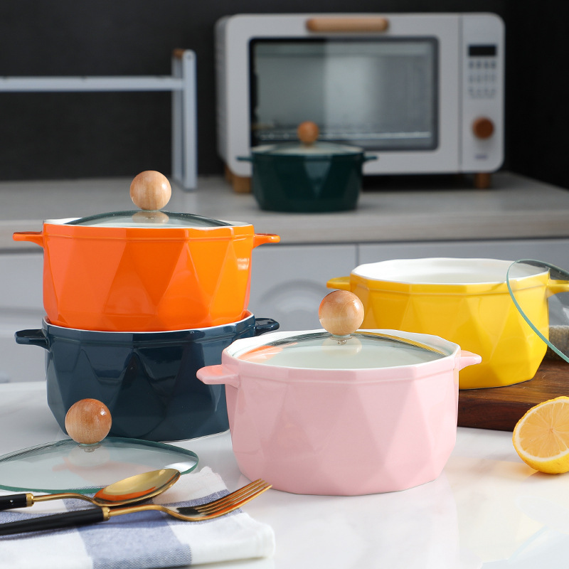 Nordic Ins Tableware Large Capacity Ceramic Bowl with Lid Student Household Anti-Scald Instant Noodle Bowl Business Gift Customization