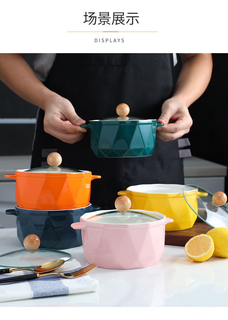 Nordic Ins Tableware Large Capacity Ceramic Bowl with Lid Student Household Anti-Scald Instant Noodle Bowl Business Gift Customization