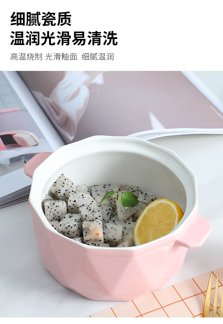 Nordic Ins Tableware Large Capacity Ceramic Bowl with Lid Student Household Anti-Scald Instant Noodle Bowl Business Gift Customization