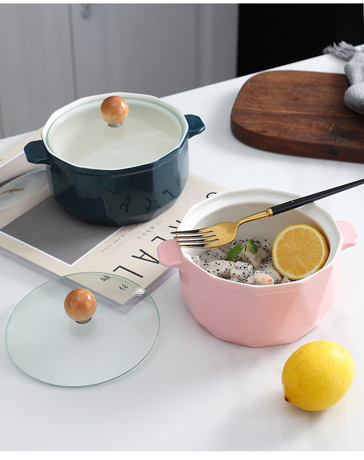 Nordic Ins Tableware Large Capacity Ceramic Bowl with Lid Student Household Anti-Scald Instant Noodle Bowl Business Gift Customization