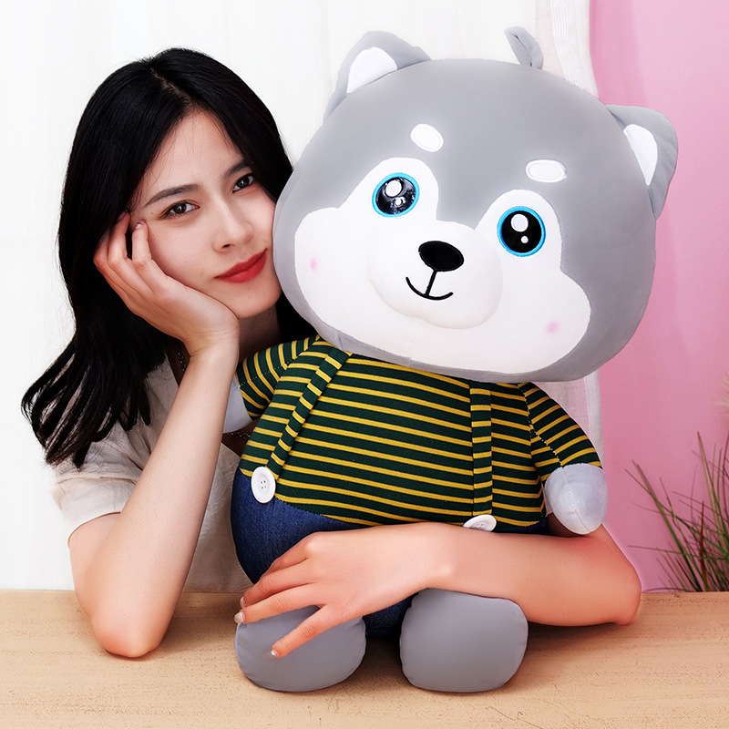 Cartoon Dressing Husky Plush Toy Cute Husky Doll Fabric Doll Large Dog Doll Bolster