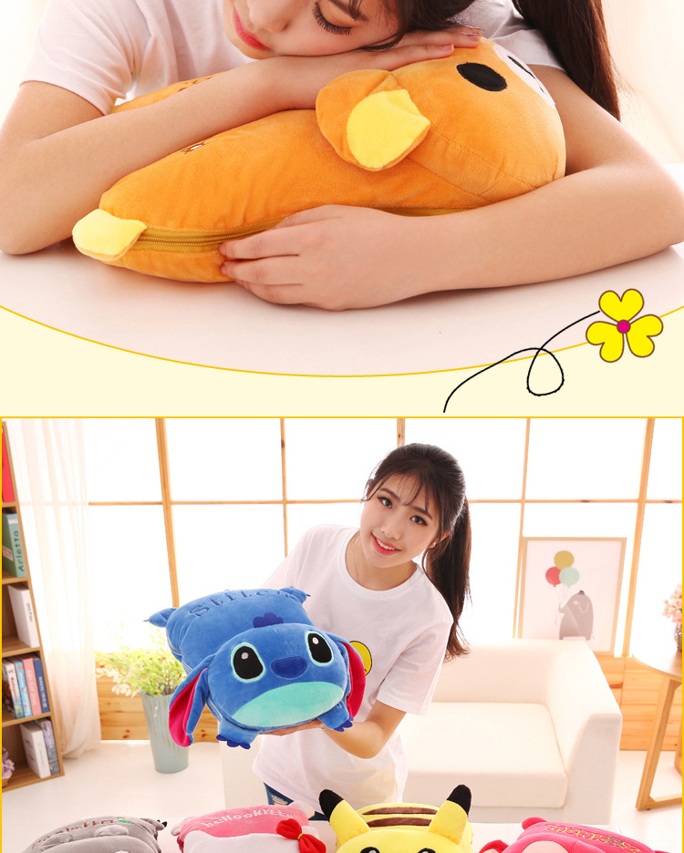 Cute Cartoon Lying Style Stitch Plush Toy Cushion Multi-Functional Bolster Quilt Airable Cover Dual-Use Wholesale