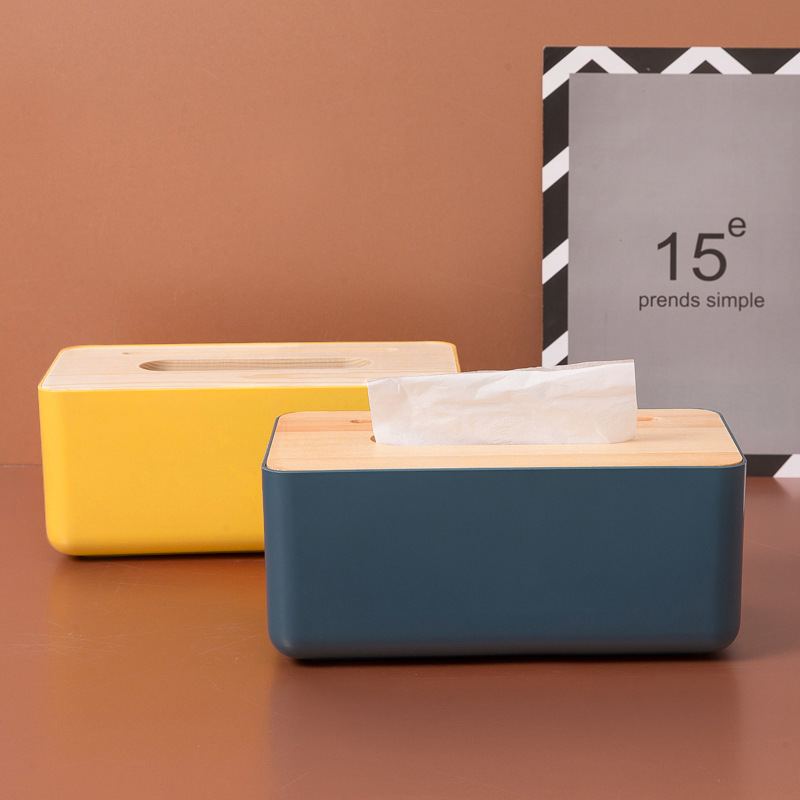 Wooden Lid Paper Extraction Box Living Room Desktop Tissue Box Tissue Dispenser Plastic Paper Napping Box Toilet