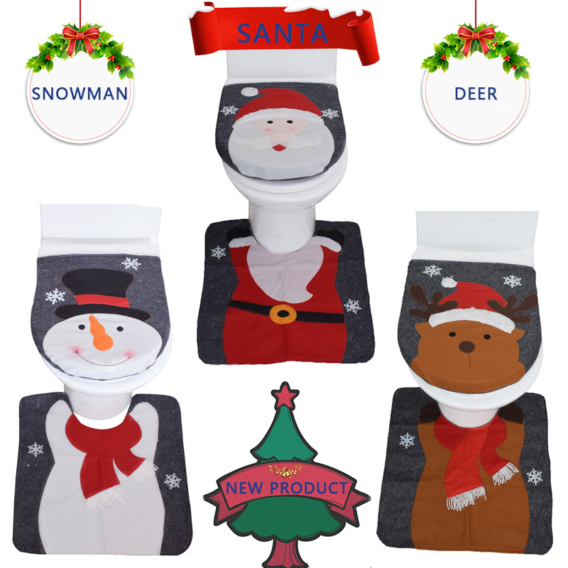 Christmas decoration Santa Claus toilet cover threepiece water tank cover (paper towel cover) toilet lid foot pad Christmas decoration Santa Claus toilet cover threepiece water tank cover (paper towel cover) toilet lid foot pad