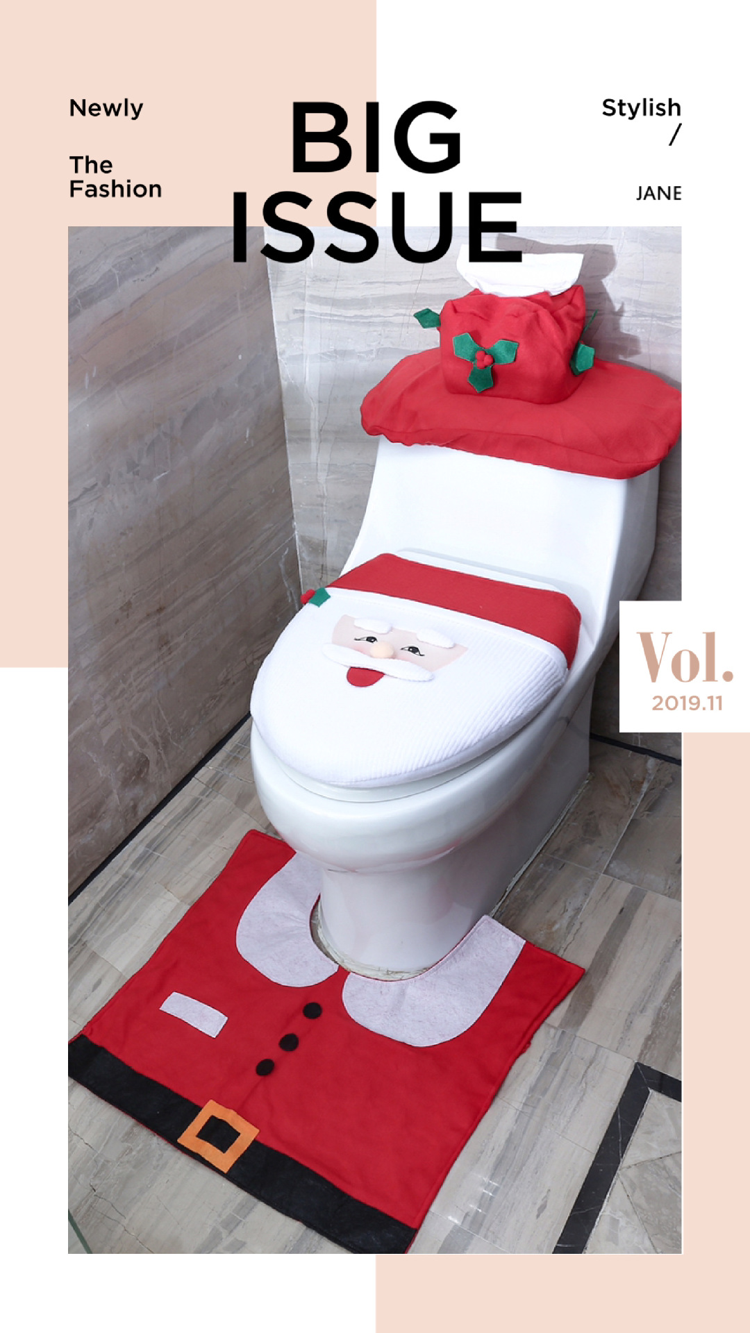 Christmas decoration Santa Claus toilet cover threepiece water tank cover (paper towel cover) toilet lid foot pad Christmas decoration Santa Claus toilet cover threepiece water tank cover (paper towel cover) toilet lid foot pad