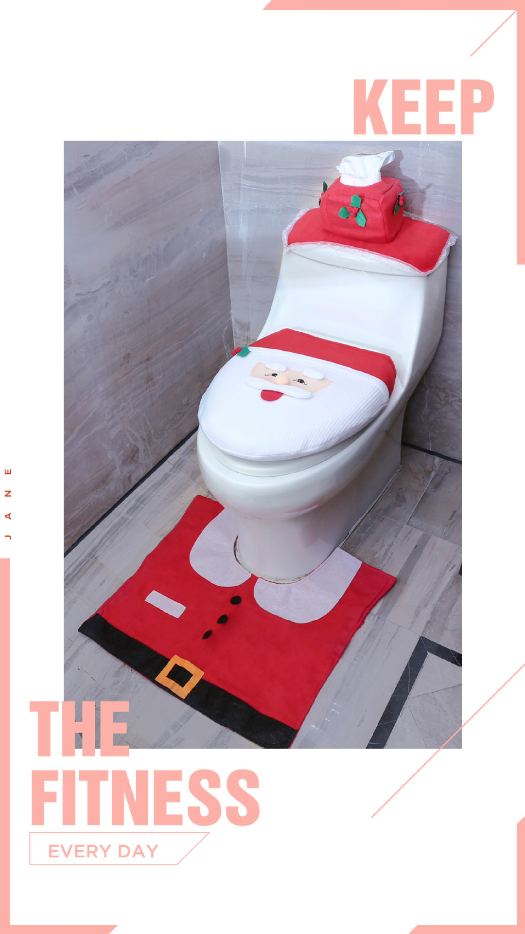 Christmas decoration Santa Claus toilet cover threepiece water tank cover (paper towel cover) toilet lid foot pad Christmas decoration Santa Claus toilet cover threepiece water tank cover (paper towel cover) toilet lid foot pad