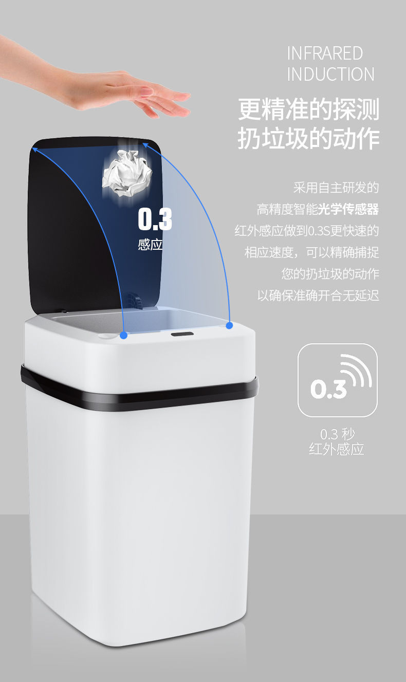 Smart Trash Can with Lid Household Induction Toilet Living Room Toilet Creative Automatic Electric Wastebasket Large