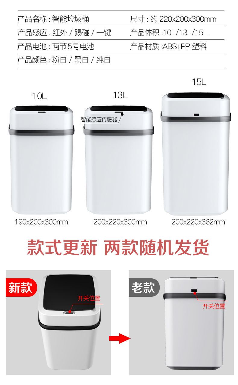 Smart Trash Can with Lid Household Induction Toilet Living Room Toilet Creative Automatic Electric Wastebasket Large
