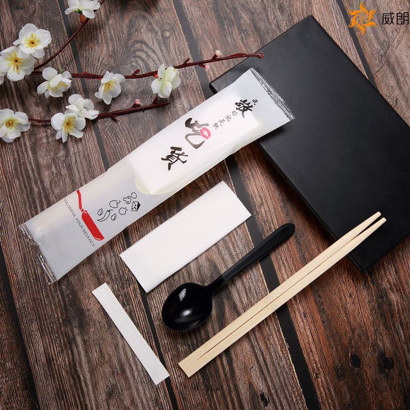 Disposable Chopsticks FourPiece Takeout Foodie Tableware Set FourinOne Chopsticks Tissue Toothpick Spoon Lunch Box Bag