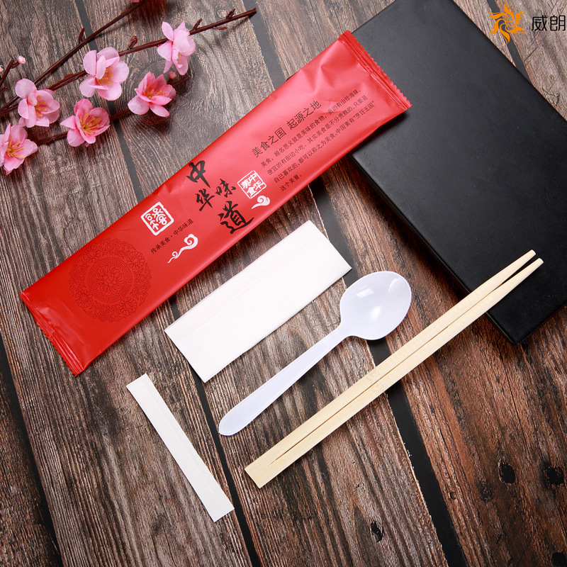 Disposable Chopsticks FourPiece Takeout Foodie Tableware Set FourinOne Chopsticks Tissue Toothpick Spoon Lunch Box Bag