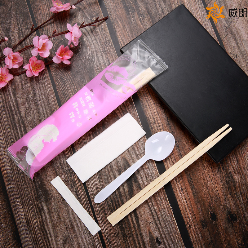 Disposable Chopsticks FourPiece Takeout Foodie Tableware Set FourinOne Chopsticks Tissue Toothpick Spoon Lunch Box Bag