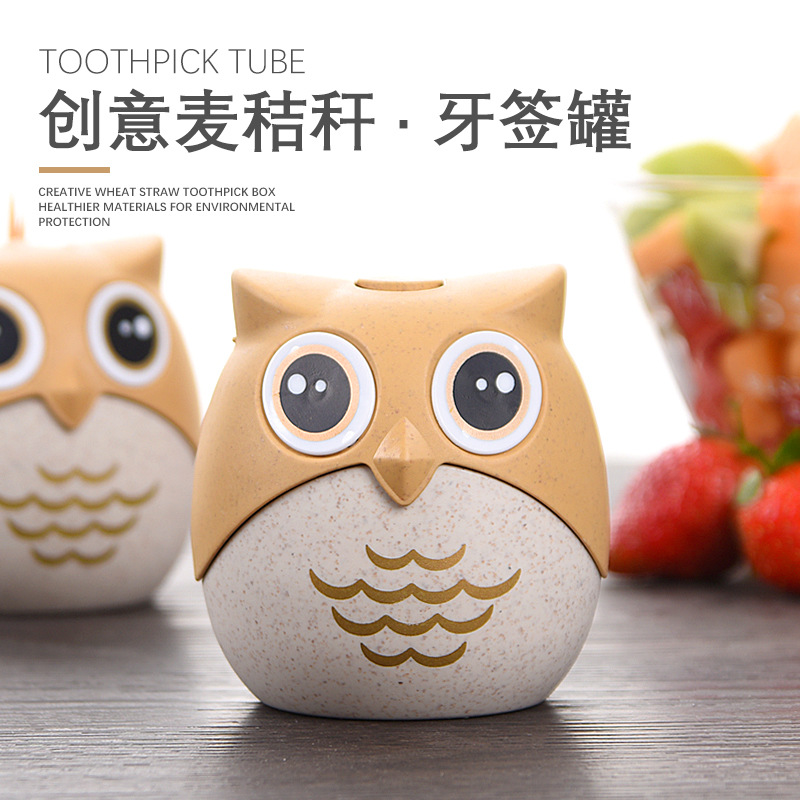 Wheat Straw Owl Toothpick Box Creative Home Toothpick Holder Cute Cartoon Toothpick Bottle Can Stall