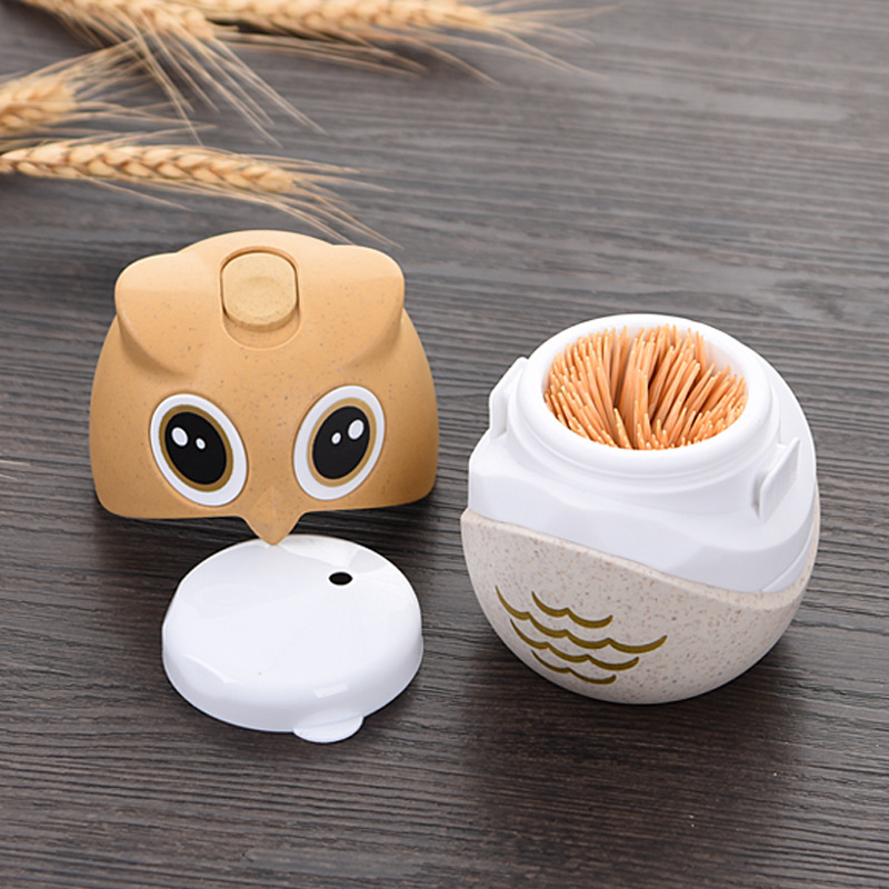 Wheat Straw Owl Toothpick Box Creative Home Toothpick Holder Cute Cartoon Toothpick Bottle Can Stall