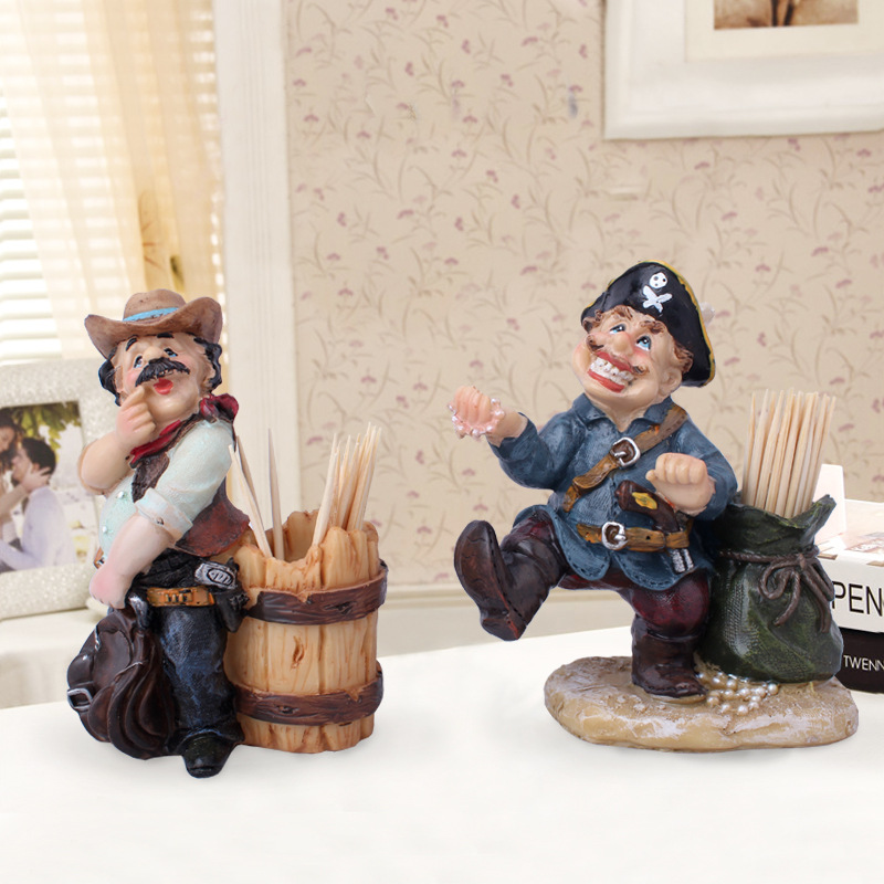 Exclusive for Cross-Border Decoration European Pirate Toothpick Tin Decoration Home Living Room and Dining Room Decorations Decoration Creative Gift