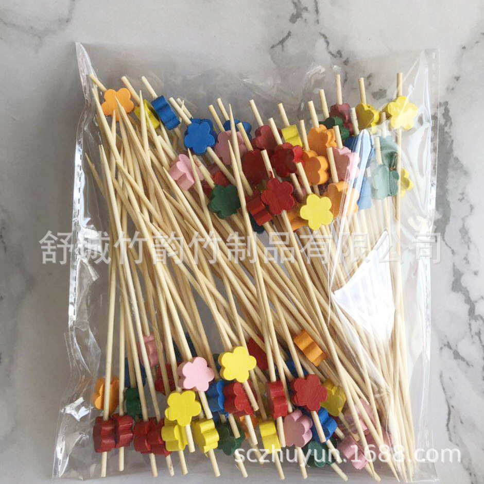 Disposable Bamboo Fruit Toothpick Fruit Fork Cocktail Sticks Cute Bamboo Creative Flower Toothpick Beads String Whole