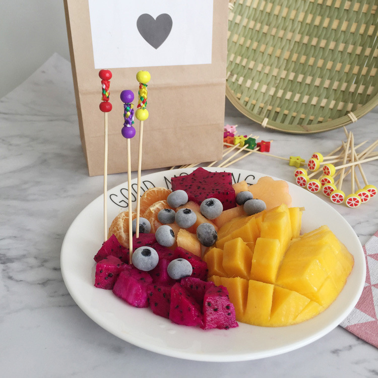 Disposable Bamboo Fruit Toothpick Fruit Fork Cocktail Sticks Cute Bamboo Creative Flower Toothpick Beads String Whole