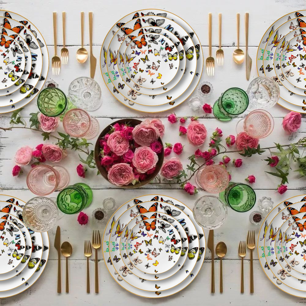 Creative Hand-Painted Butterfly Pattern Ceramic Plate Personality Dim Sum Dish Hotel Wedding Banquet Western-Style Plate