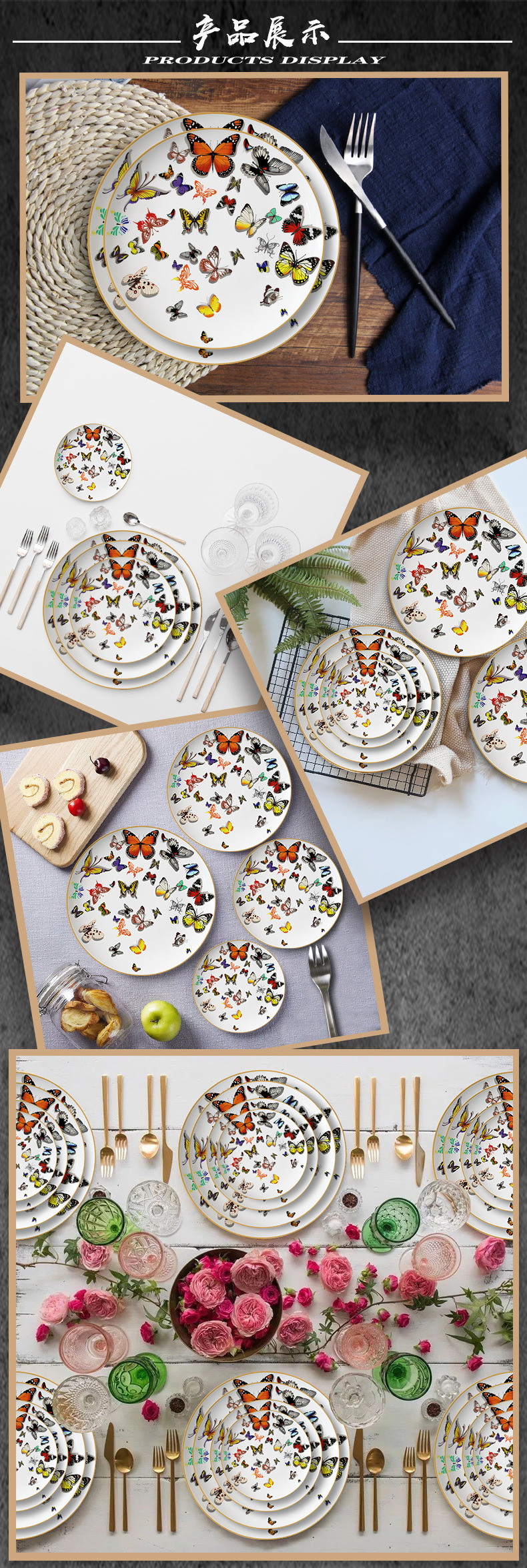 Creative Hand-Painted Butterfly Pattern Ceramic Plate Personality Dim Sum Dish Hotel Wedding Banquet Western-Style Plate Creative Hand-Painted Butterfly Pattern Ceramic Plate Personality Dim Sum Dish Hotel Wedding Banquet Western-Style Plate