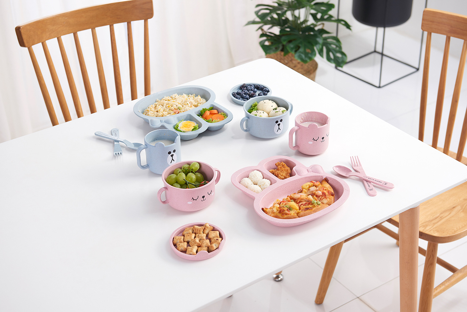 Maixiang Rabbit Plate Children's Cartoon Wheat Straw Tableware Set Kindergarten Baby Grid Plate Drop-Resistant