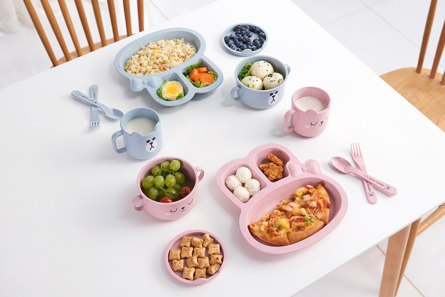 Maixiang Rabbit Plate Children's Cartoon Wheat Straw Tableware Set Kindergarten Baby Grid Plate Drop-Resistant