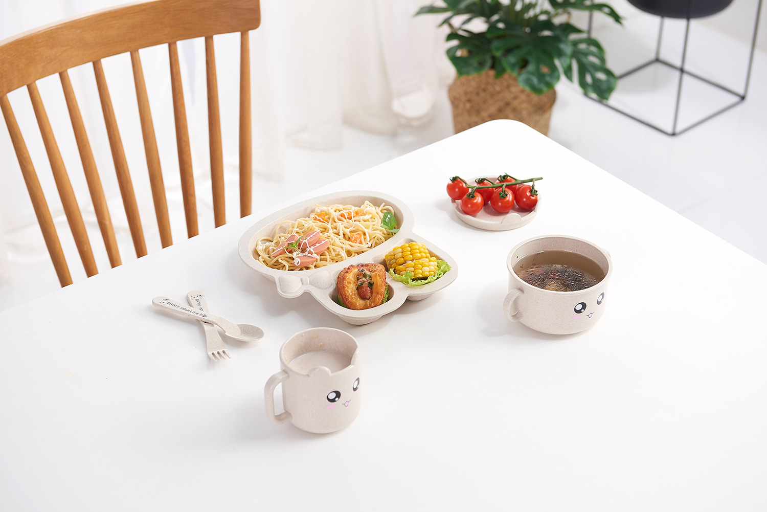 Maixiang Rabbit Plate Children's Cartoon Wheat Straw Tableware Set Kindergarten Baby Grid Plate Drop-Resistant