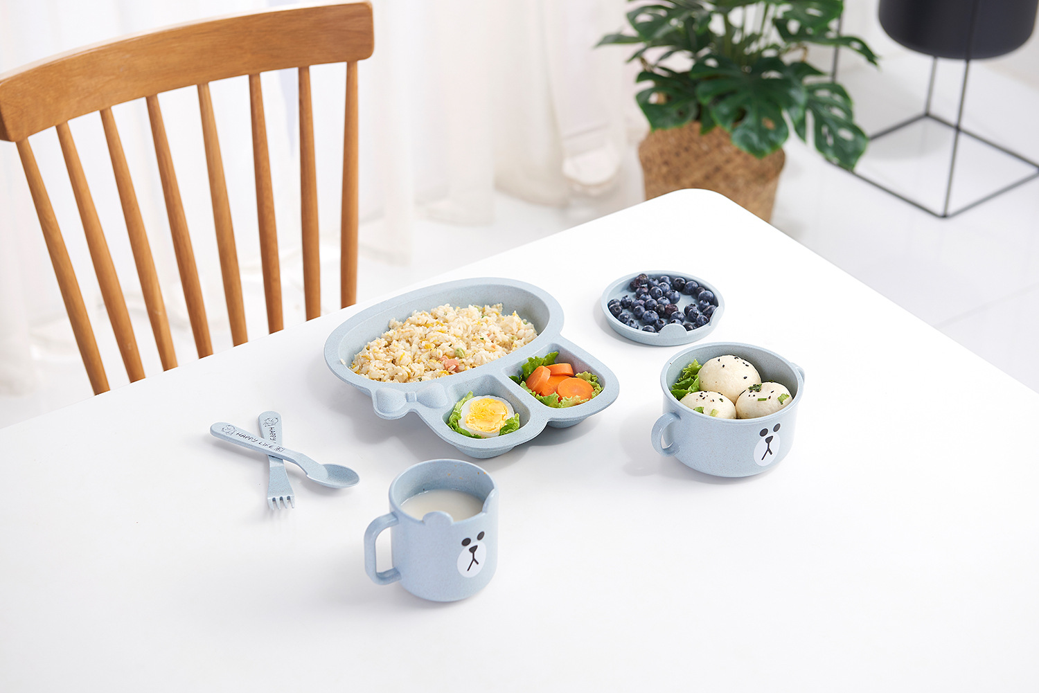 Maixiang Rabbit Plate Children's Cartoon Wheat Straw Tableware Set Kindergarten Baby Grid Plate Drop-Resistant