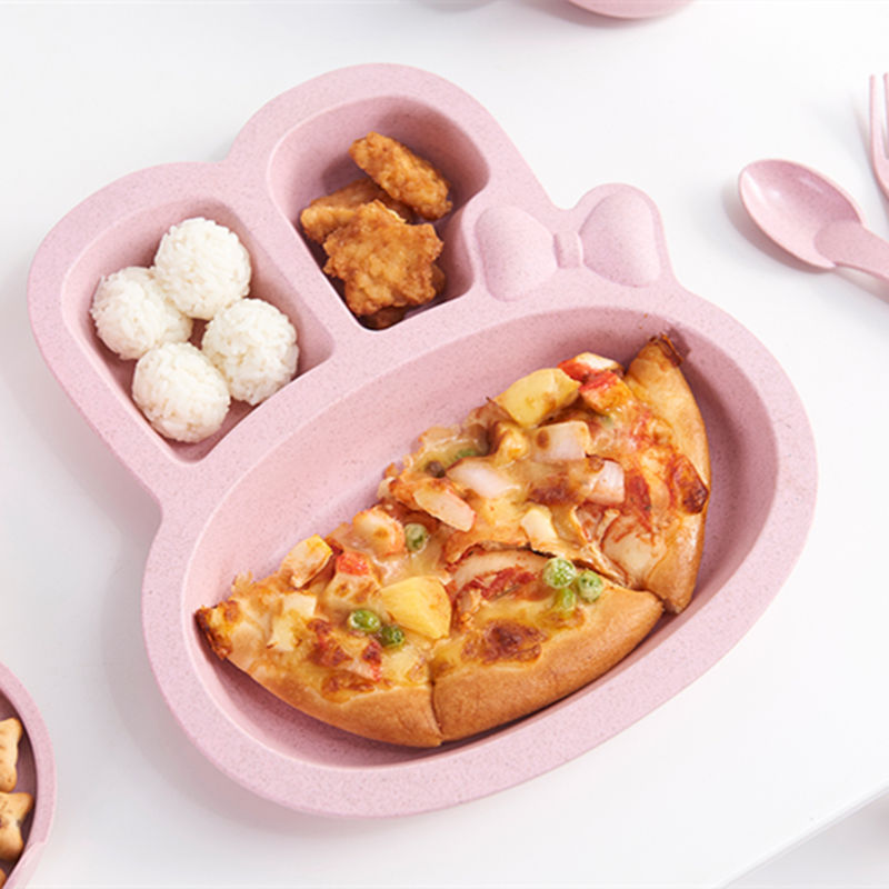 Maixiang Rabbit Plate Children's Cartoon Wheat Straw Tableware Set Kindergarten Baby Grid Plate Drop-Resistant