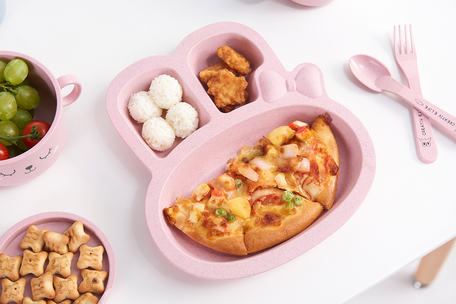 Maixiang Rabbit Plate Children's Cartoon Wheat Straw Tableware Set Kindergarten Baby Grid Plate Drop-Resistant