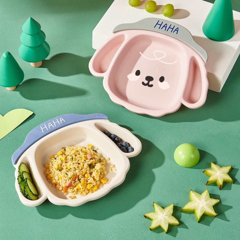 Cartoon Baby Plate Home Creative Children&#039;s Tableware Infant Cute Solid Food Bowl Kindergarten Grid Plate