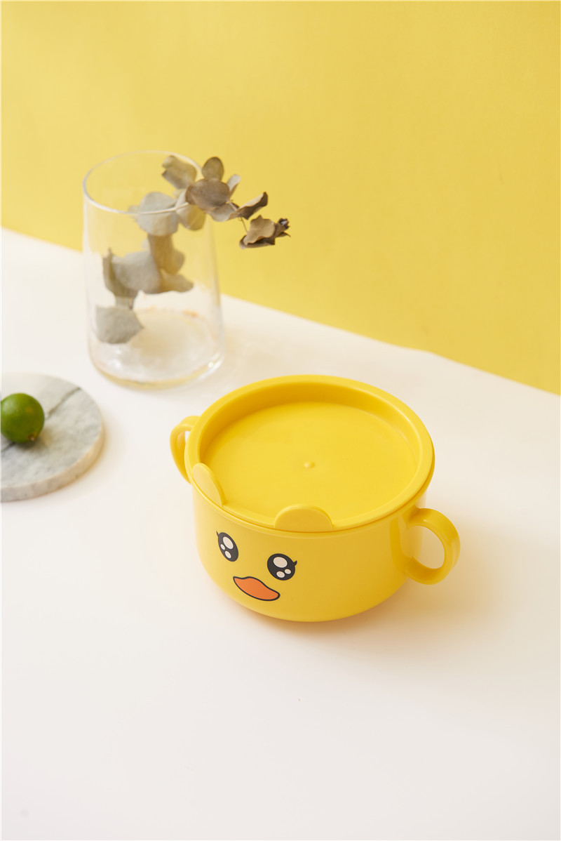 Small Yellow Duck Bowl Cup Spoon Fork 5-Piece Tableware Children's Cute Grid Cartoon Shape Lunch Plate Kindergarten Lunch Plate