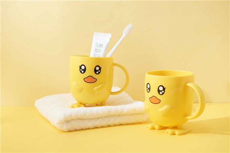 Small Yellow Duck Bowl Cup Spoon Fork 5-Piece Tableware Children's Cute Grid Cartoon Shape Lunch Plate Kindergarten Lunch Plate