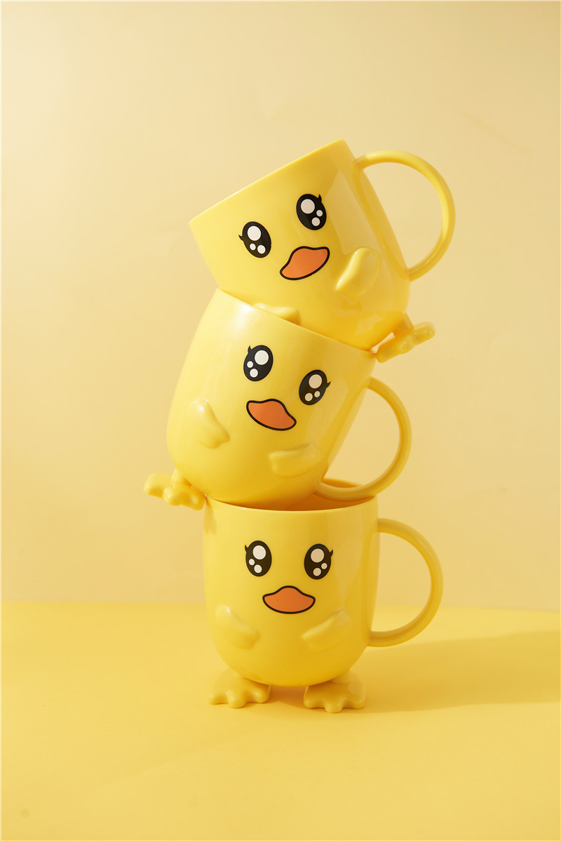 Small Yellow Duck Bowl Cup Spoon Fork 5-Piece Tableware Children's Cute Grid Cartoon Shape Lunch Plate Kindergarten Lunch Plate