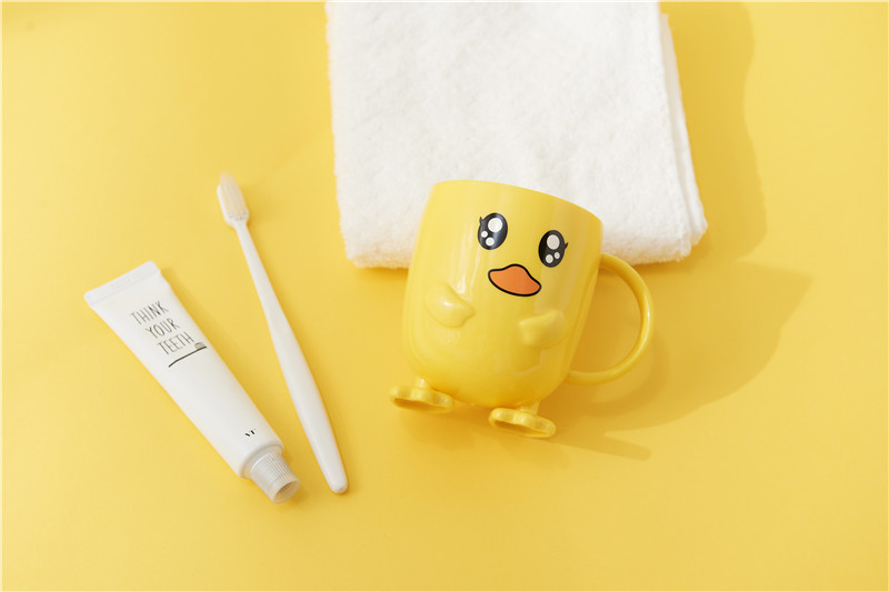 Small Yellow Duck Bowl Cup Spoon Fork 5-Piece Tableware Children's Cute Grid Cartoon Shape Lunch Plate Kindergarten Lunch Plate