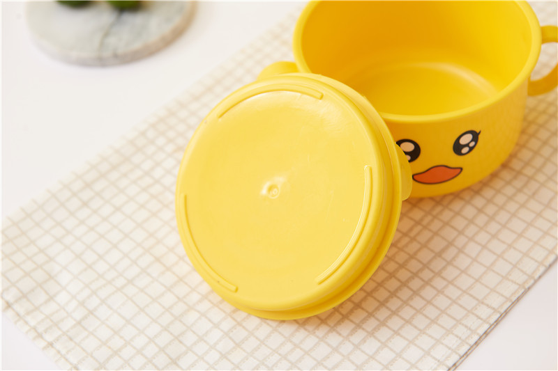 Small Yellow Duck Bowl Cup Spoon Fork 5-Piece Tableware Children's Cute Grid Cartoon Shape Lunch Plate Kindergarten Lunch Plate