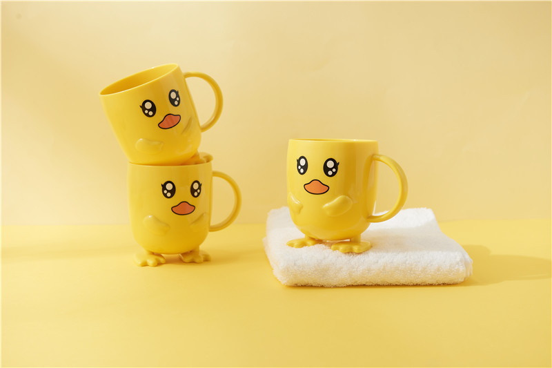 Small Yellow Duck Bowl Cup Spoon Fork 5-Piece Tableware Children's Cute Grid Cartoon Shape Lunch Plate Kindergarten Lunch Plate