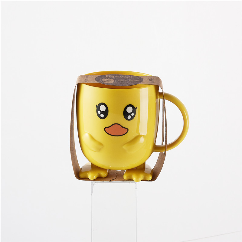 Small Yellow Duck Bowl Cup Spoon Fork 5-Piece Tableware Children's Cute Grid Cartoon Shape Lunch Plate Kindergarten Lunch Plate