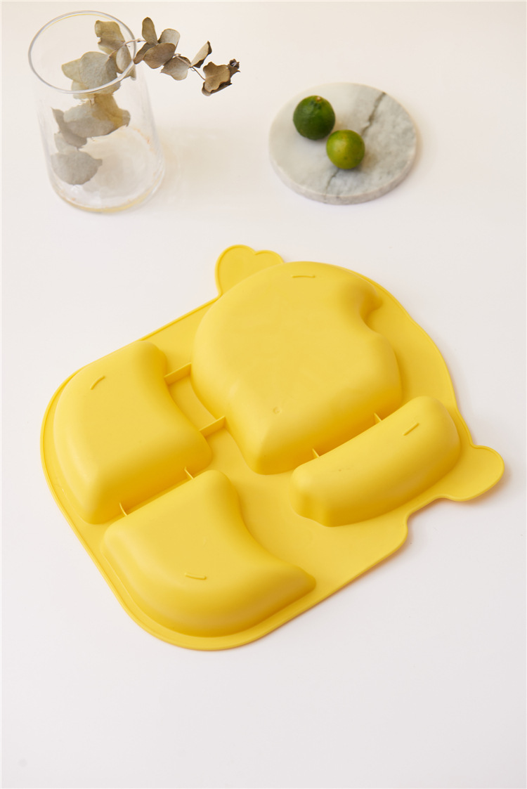 Household Small Yellow Duck Children's Tableware Set Cute Cartoon Grid Drop-Resistant Plate Spork Combination