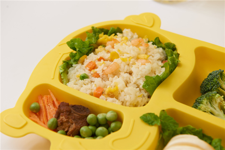 Household Small Yellow Duck Children's Tableware Set Cute Cartoon Grid Drop-Resistant Plate Spork Combination