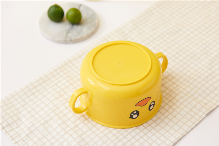 Household Small Yellow Duck Children's Tableware Set Cute Cartoon Grid Drop-Resistant Plate Spork Combination