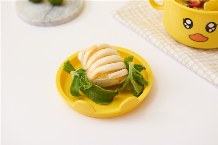 Household Small Yellow Duck Children's Tableware Set Cute Cartoon Grid Drop-Resistant Plate Spork Combination